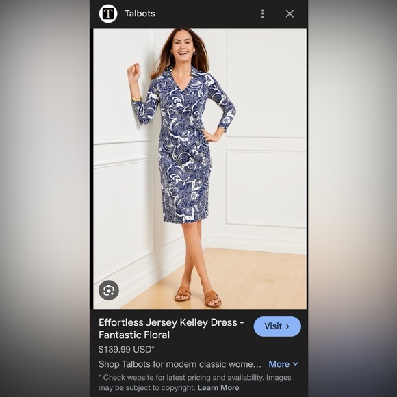 NWT! Talbots Effortless Jersey Kelley Dress, Navy Floral, Large - Picture 2 of 15